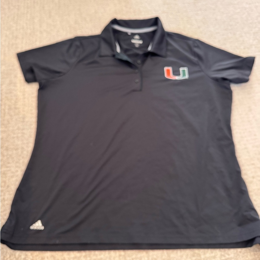 Adidas Black Golf Polo with Gray Accents UNIVERSITY OF MIAMI